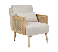 Fauteuil Traditionnel Accoudoirs Tressés en Rotin avec Coussin Beige Clair Orum