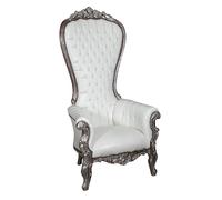 Fauteuil Trône Louis XVI Bois Hêtre 90x95x185 Argenté Vieilli Baroque Salon
