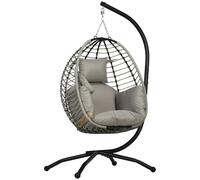 Fauteuil Œuf Suspendu Balancelle Pliante Cocon Coussin Support Métal Gris 120kg