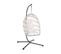 sweeek - Fauteuil œuf Suspendu Beige Toscana Acier. Osier. Polyester. 105 x 105 x 196 cm