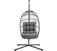 Fauteuil Œuf Suspendu en Rotin Gris Pliante Extérieur Intérieur Housse INCLUS