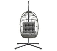 Fauteuil Ouf Suspendu en Rotin Gris Pliante Extérieur Intérieur Housse INCLUS