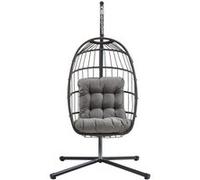 Fauteuil Œuf Suspendu en Rotin Noir Pliante Extérieur Intérieur Housse INCLUS