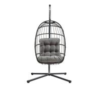 Fauteuil Œuf Suspendu en Rotin Noir Pliante Extérieur Intérieur Housse INCLUS