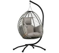 Fauteuil oeuf suspendu balancelle pliable avec coussin et support gris Gris G