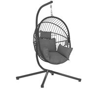 Fauteuil Suspendu Pliable - Fauteuil De Jardin Suspendu Avec Coussin - Acier Noir Cordage Pp Gris