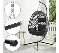 Fauteuil Œuf Suspendu - WOLTU Chaise Hamac Balançoire - Support en Métal - Charge 150kg - Noir
