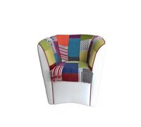 Fauteuil - VALENTINA - Éco-cuir blanc - Assise tissu patchwork - Confort optimal - Design contemporain