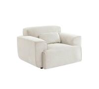 Fauteuil velours côtelé. blanc crème. lignes arrondies. coussin fourni. Wallas. L 116 x P 97 x H 73cm