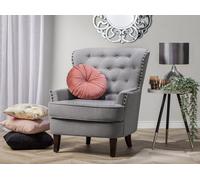 Fauteuil Chesterfield En Tissu Gris Clair Haut Dossier à Clous Pieds Courbes Viborg