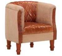 vidaXL Fauteuil Marron en cuir véritable et bois de manguier massif 1 place
