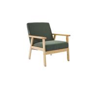 Fauteuil vintage / scandinave structure en bois et contreplaqué et assise en velours côtelé vert kaki