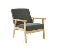 Fauteuil vintage / scandinave structure en bois et contreplaqué et assise en velours côtelé vert kaki