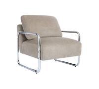 Fauteuil vintage tissu chenille armature chromée beige foncé - Joe