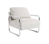 Fauteuil vintage tissu chenille armature chromée blanc cassé - Joe