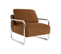 Fauteuil vintage tissu chenille armature chromée camel - Joe