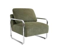 Fauteuil vintage tissu chenille armature chromée kaki - Joe