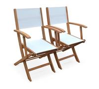 Alice's Garden - Fauteuils de Jardin en Bois et textilène - Almeria Blanc - 2 fauteuils pliants en Bois d'Eucalyptus huilé et textilène