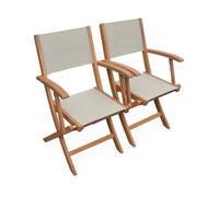 Fauteuils de jardin en bois et textilène - Almeria Gris taupe - 2 fauteuils pliants en bois d'Eucalyptus huilé et textilène