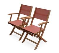 Fauteuils de jardin en bois et textilène - Almeria Terra cotta - 2 fauteuils pliants en bois d'Eucalyptus huilé et textilène