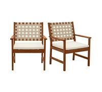 Fauteuils de jardin en bois massif avec coussin blanc et sangles beiges (lot de 2) SANTANA