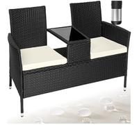 Fauteuils de jardin - TECTAKE - Canapé de jardin TOULOUSE 2 places, en rotin résistant aux UV, 131 x 59 x 82 cm - Noir/Beige