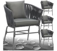 Fauteuils de jardin - TECTAKE - Ensemble de 4 chaises VALEIRAS effet corde tressée avec housses amovibles 60 x 61 x 77 cm - Gris