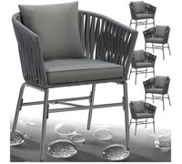 Fauteuils de jardin - TECTAKE - Ensemble de 6 chaises VALEIRAS effet corde tressée avec housses amovibles 60 x 61 x 77 cm - Gris