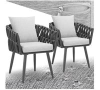 Fauteuils de jardin - TECTAKE - Lot de 2 chaises de jardin LUGANO design façon cordage, cadre aluminium, coussins - Anthracite