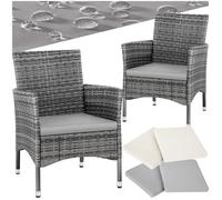 Fauteuils de jardin - TECTAKE - Lot de 2 chaises de jardin NANTES en rotin, set de 2 housses résistant UV inclus - Gris/Gris clair