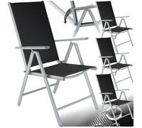 Fauteuils de jardin - TECTAKE - Lot de 4 chaises de jardin pliantes MARILENA Pliable Dossier réglable en 7 positions - Noir/Gris