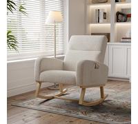 Fauteuils de Salon à Bascule, Fauteuil à Bascule Rembourré, Rocking Chair Scandinave avec Base en Bois, 2 Poches Latérales, Fauteuil 1 Place pour Bureau, Salon(Beige)