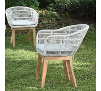 Fauteuils en résine tressée grise chiné lounge avec coussin (lot de 2)