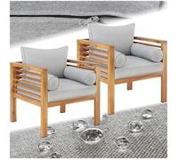 Fauteuils lounges - TECTAKE - Lot de 2 fauteuils de jardin BOKA en bois lasuré résistant aux UV et intempéries - Marron/Gris