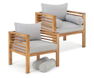 Fauteuils lounges - TECTAKE - Lot de 2 fauteuils de jardin BOKA en bois lasuré résistant aux UV et intempéries - Marron/Gris
