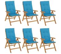 Fauteuils Pliants Inclinables Avec Coussins, 6 Pièces, Bois De Teck Massif | Dossier réglable 6 positions, assise à lattes, accoudoirs incurvés, coussin dérapant, max 110 kg par siège