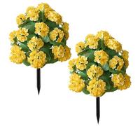 Faux Arbre en Pot, 2 pièces topiaire en buis Artificiel de 20 Pouces avec Piquet de Fleurs, Fausses Plantes d'extérieur résistantes aux UV for Jardin, Cour, Patio(Begonia Yellow)