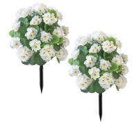 Faux Arbre en Pot, 2 pièces topiaire en buis Artificiel de 20 Pouces avec Piquet de Fleurs, Fausses Plantes d'extérieur résistantes aux UV for Jardin, Cour, Patio(Begonia White)