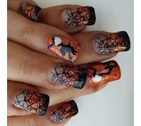 Faux carré court avec motif toile de sorcière d'Halloween, couleur noire, art de fête pour costume ruban art à presser