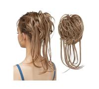Faux chignon Postiche chignon décoiffé Extensions de cheveux bouclés ondulés avec queues droites Postiches queue cheval synthétiques Femmes(Golden Brown mix Natural Blonde)