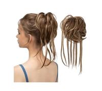 Faux chignon Postiche chignon décoiffé Extensions de cheveux bouclés ondulés avec queues droites Postiches queue cheval synthétiques Femmes(Golden Brown mix Bleach Blonde)