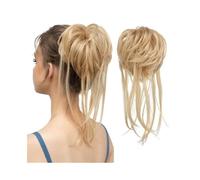 Faux chignon Postiche chignon décoiffé Extensions de cheveux bouclés ondulés avec queues droites Postiches queue cheval synthétiques Femmes(Ash Blonde mix Bleach Blonde)