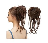 Faux chignon Postiche chignon décoiffé Extensions de cheveux bouclés ondulés avec queues droites Postiches queue cheval synthétiques Femmes(Light Auburn mix Dark Brown)