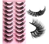 Faux Cils 10 Paires 8D Faux Vison D Curl Cils Naturel Cat Eye Lashes Duveteux Doux Volume Fox Eye Lashes Professionnels épais Réutilisables Dramatiques Noir Faux Cils (HLY04)