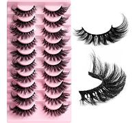 Faux Cils 10 Paires 8D Faux Vison D Curl Cils Naturel Cat Eye Lashes Duveteux Doux Volume Fox Eye Lashes Professionnels épais Réutilisables Dramatiques Noir Faux Cils (HLY03)