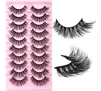 Faux Cils 10 Paires 8D Faux Vison D Curl Cils Naturel Cat Eye Lashes Duveteux Doux Volume Fox Eye Lashes Professionnels épais Réutilisables Dramatiques Noir Faux Cils (HLY02)