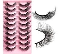 Faux Cils 10 Paires 8D Faux Vison D Curl Cils Naturel Cat Eye Lashes Duveteux Doux Volume Fox Eye Lashes Professionnels épais Réutilisables Dramatiques Noir Faux Cils (HLY05)