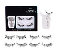 Faux cils magnétiques réutilisables - Cils de maquillage naturels | Paquet de 2 paires avec applicateur, faux cils denses à tige transparente, cils magnétiques faciles à utiliser