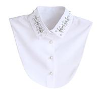 Faux Col Amovible Femmes, Faux Col Chemise en Strass, Col Chemisier en Mousseline De Soie Blanc, Col Chemisier Dickey Demi Chemises Faux Collier Fake Collar pour Femmes pour Blouses Et Pulls