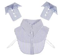 Faux col et poignets amovibles à rayures pour femmes et filles, demi-chemisier, chemises à manches synthétiques, faux col Dickey pour bureau, fête, occasions formelles (bleu et blanc)